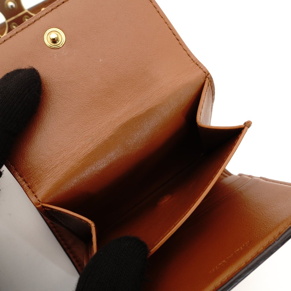 Celine Triomphe Leather Wallet Brown Tri-Fold Wallet Mini Wallet Brown Gold Hardware With Box 7-9-461