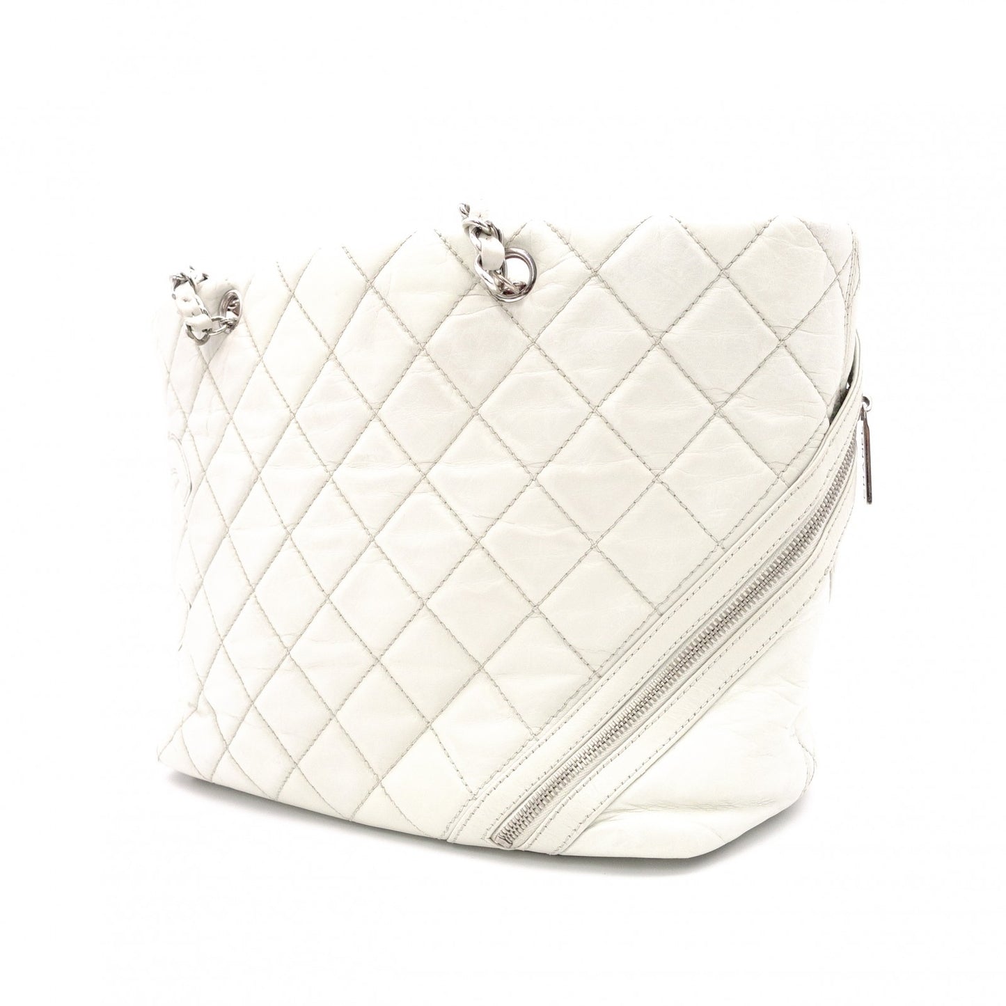 CHANEL Caviar Skin Cambon Line Shoulder Bag, Leather, White, Silver Hardware