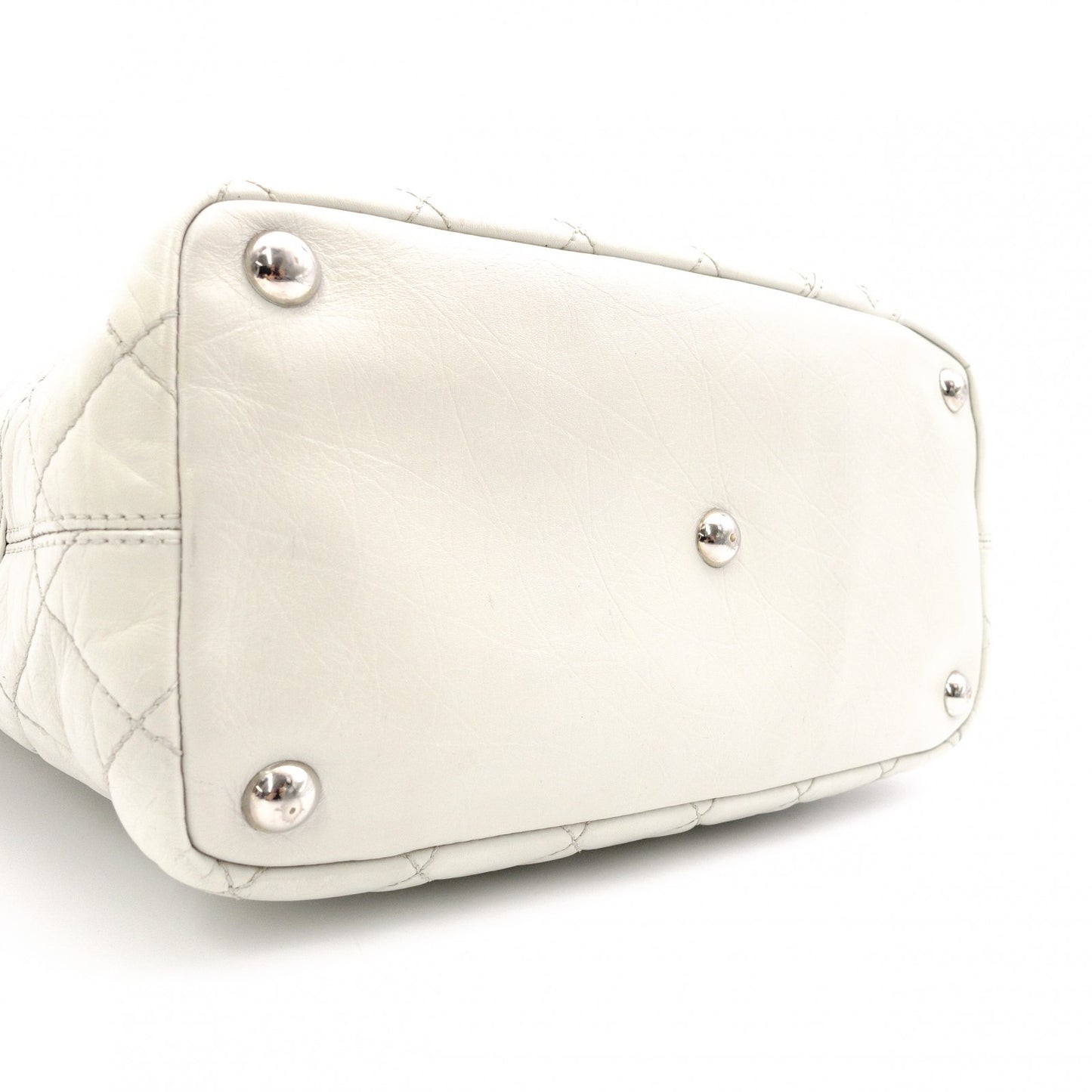 CHANEL Caviar Skin Cambon Line Shoulder Bag, Leather, White, Silver Hardware