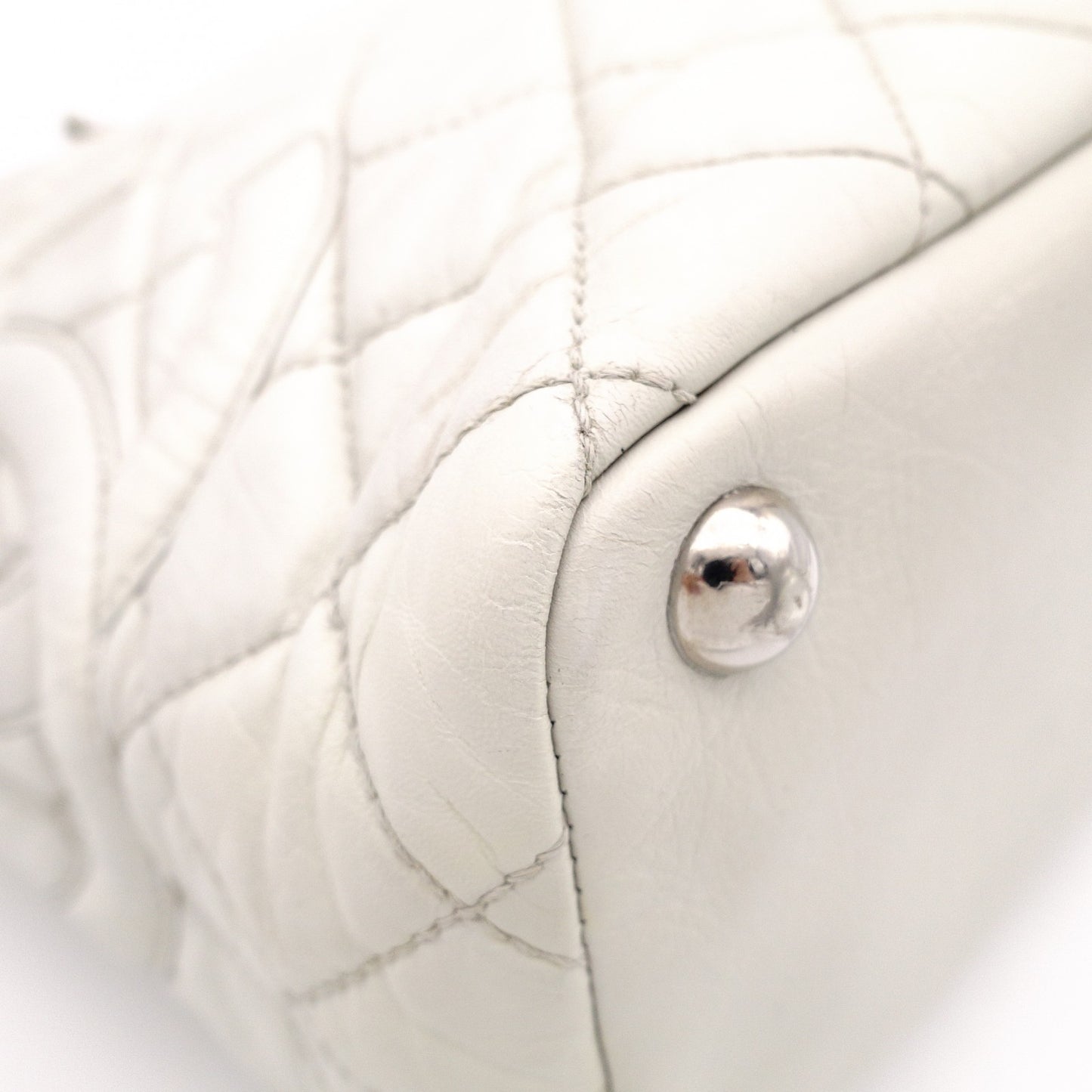 CHANEL Caviar Skin Cambon Line Shoulder Bag, Leather, White, Silver Hardware