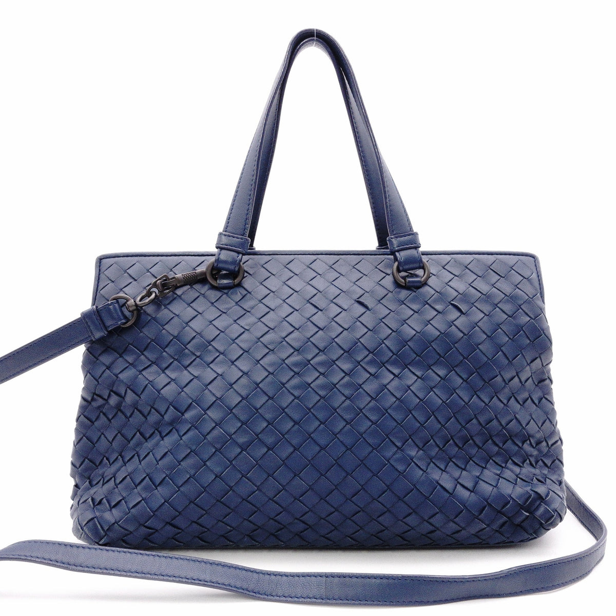 Bottega Veneta Intrecciato Shoulder Bag, Leather, Blue, Women's, 2-Way Crossbody