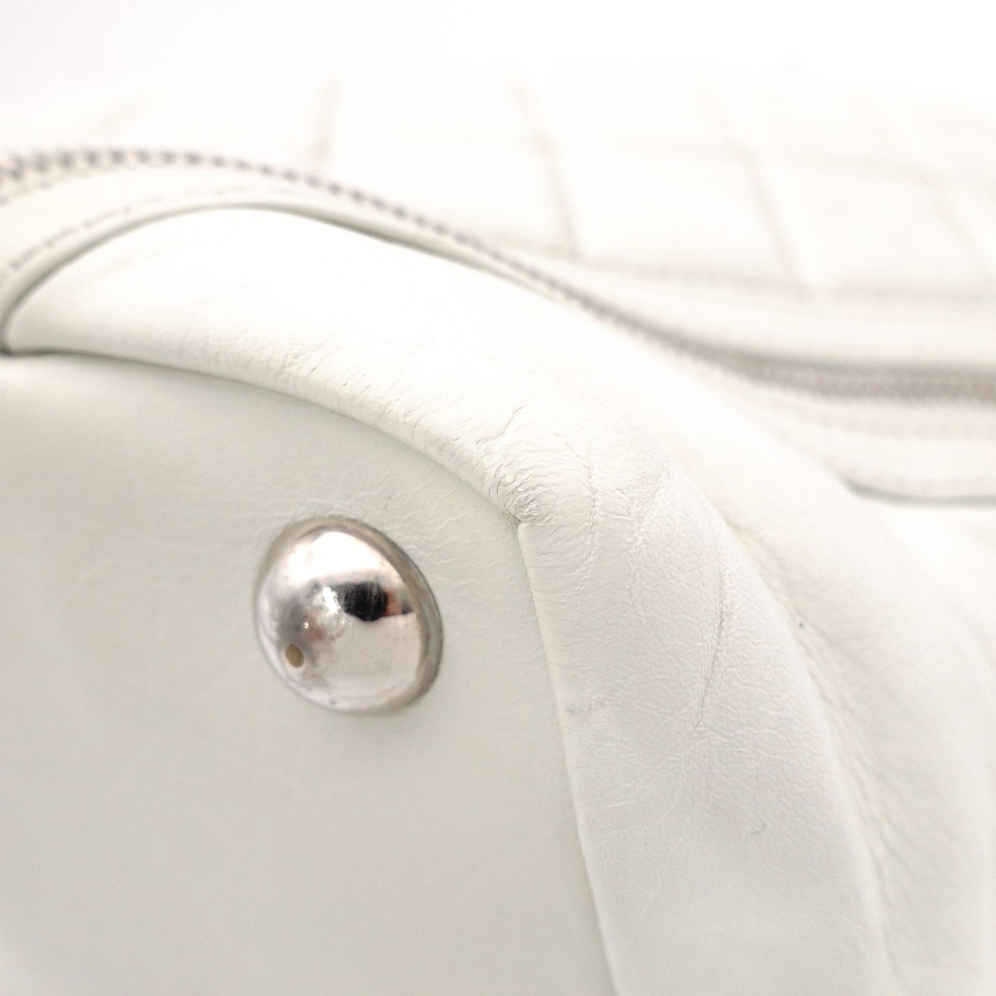 CHANEL Caviar Skin Cambon Line Shoulder Bag, Leather, White, Silver Hardware