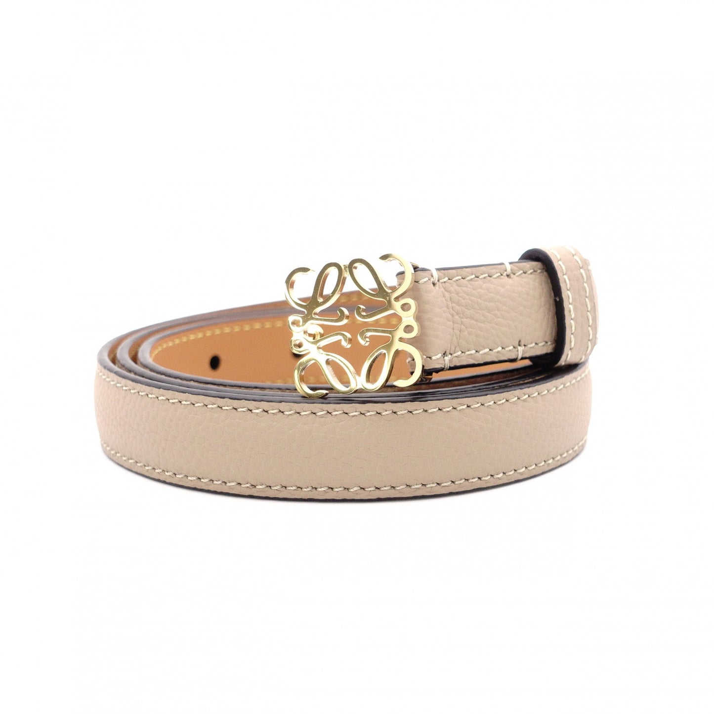 LOEWE Anagram Belt, Leather, Beige, Size 85/34, Brown, Gold Hardware