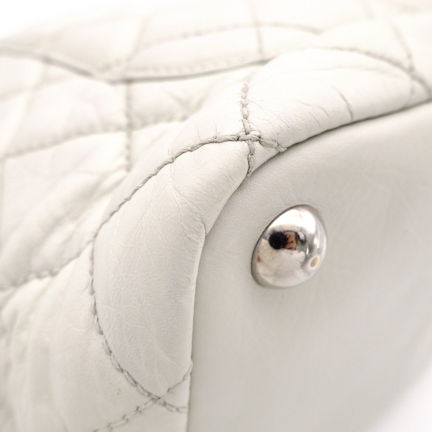 CHANEL Caviar Skin Cambon Line Shoulder Bag, Leather, White, Silver Hardware