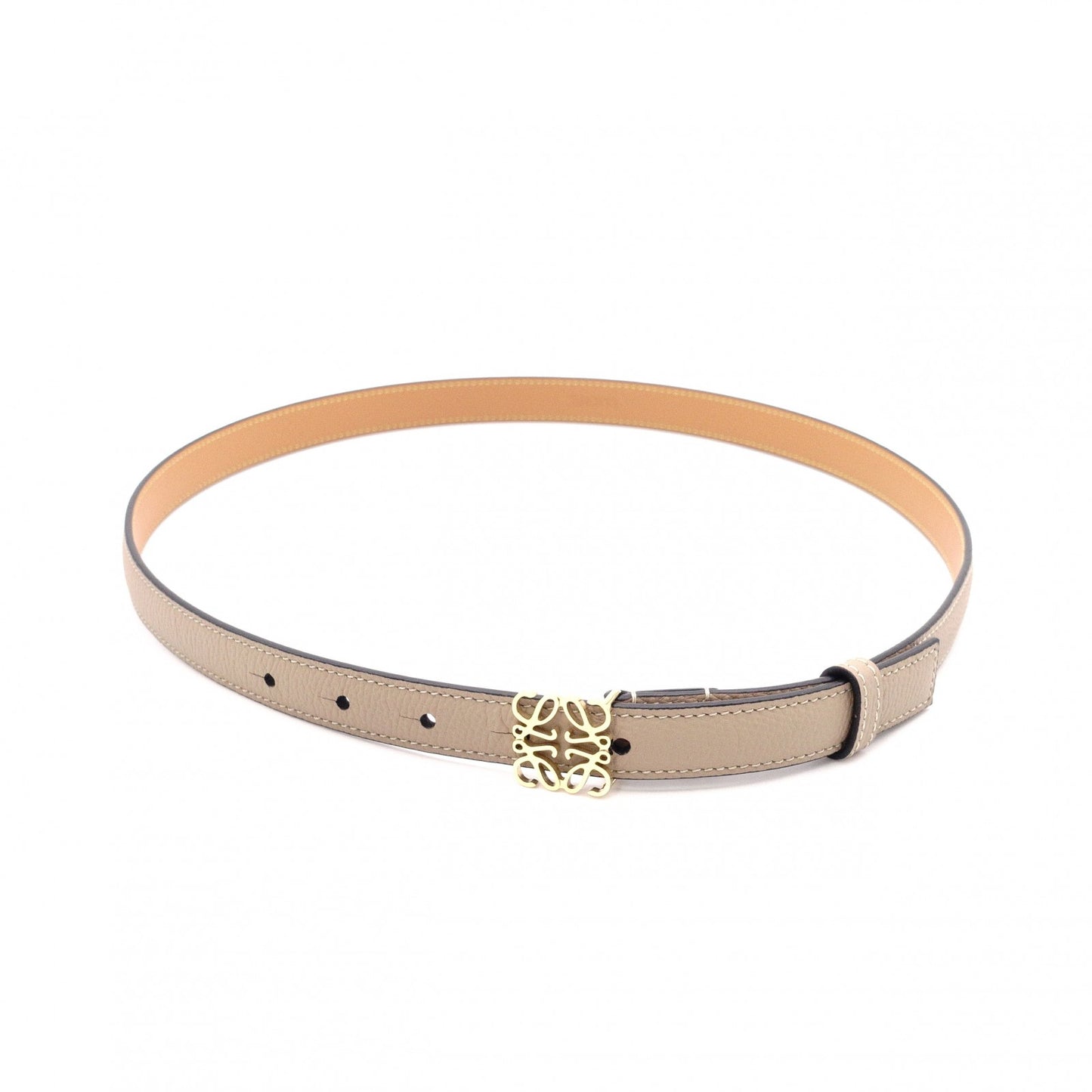 LOEWE Anagram Belt, Leather, Beige, Size 85/34, Brown, Gold Hardware