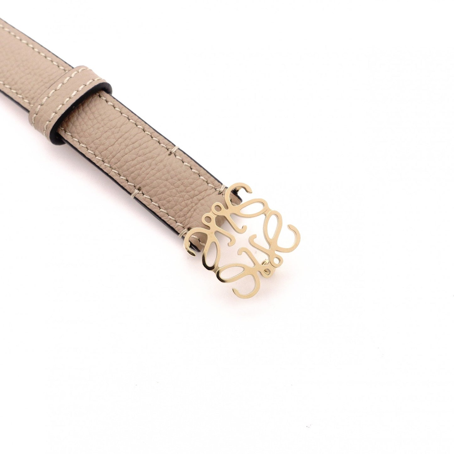 LOEWE Anagram Belt, Leather, Beige, Size 85/34, Brown, Gold Hardware