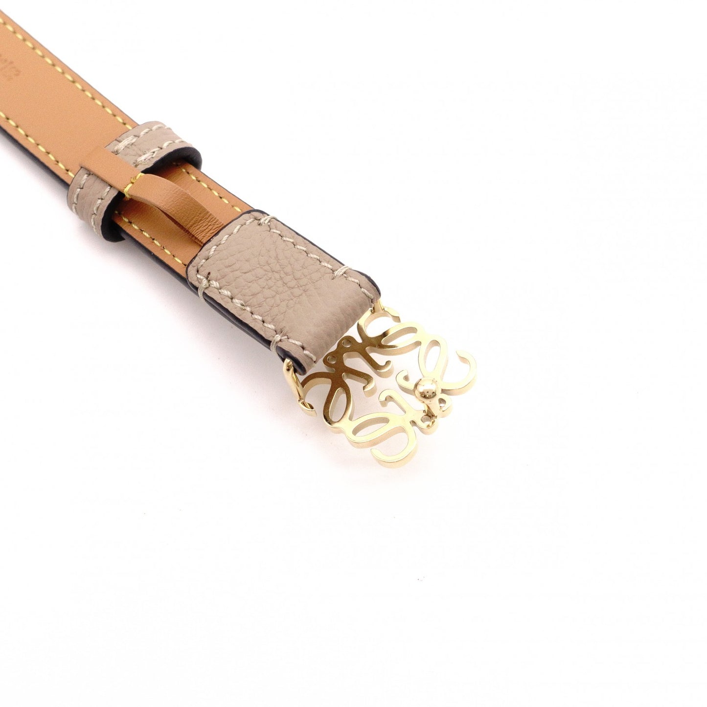 LOEWE Anagram Belt, Leather, Beige, Size 85/34, Brown, Gold Hardware