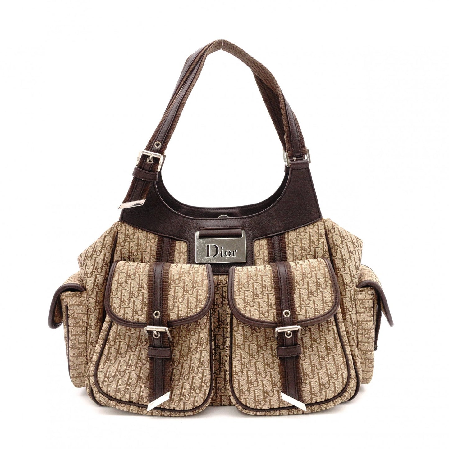 Christian Dior Street Chic Trotter Tote Bag, Canvas/Leather, Brown Tones