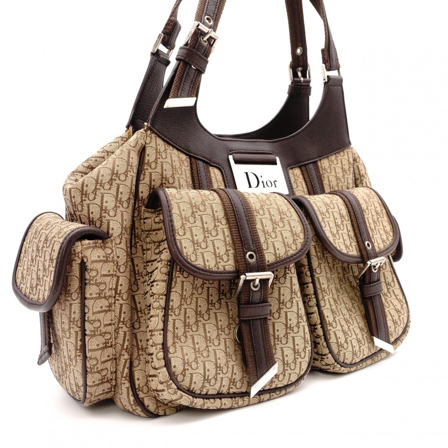 Christian Dior Street Chic Trotter Tote Bag, Canvas/Leather, Brown Tones