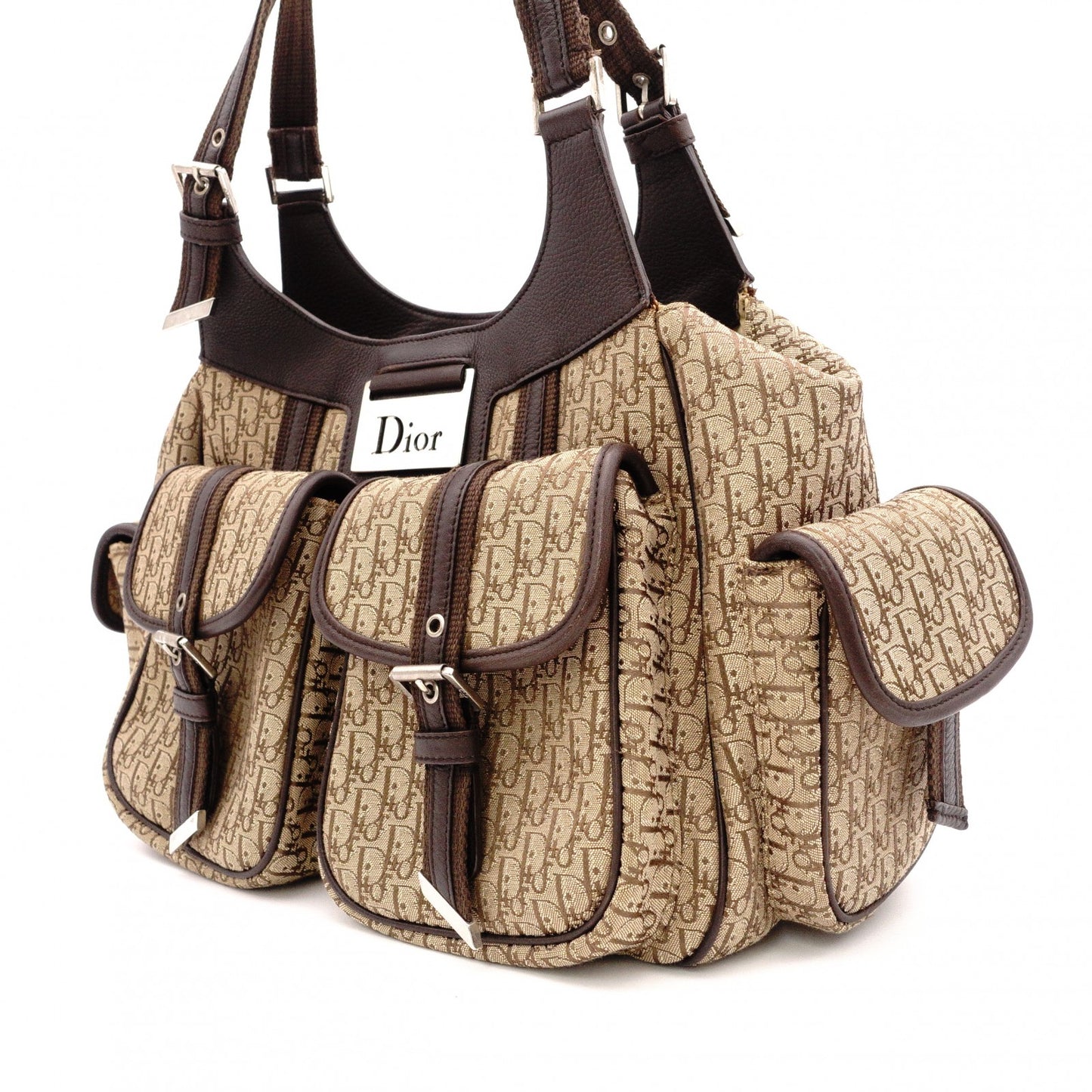 Christian Dior Street Chic Trotter Tote Bag, Canvas/Leather, Brown Tones