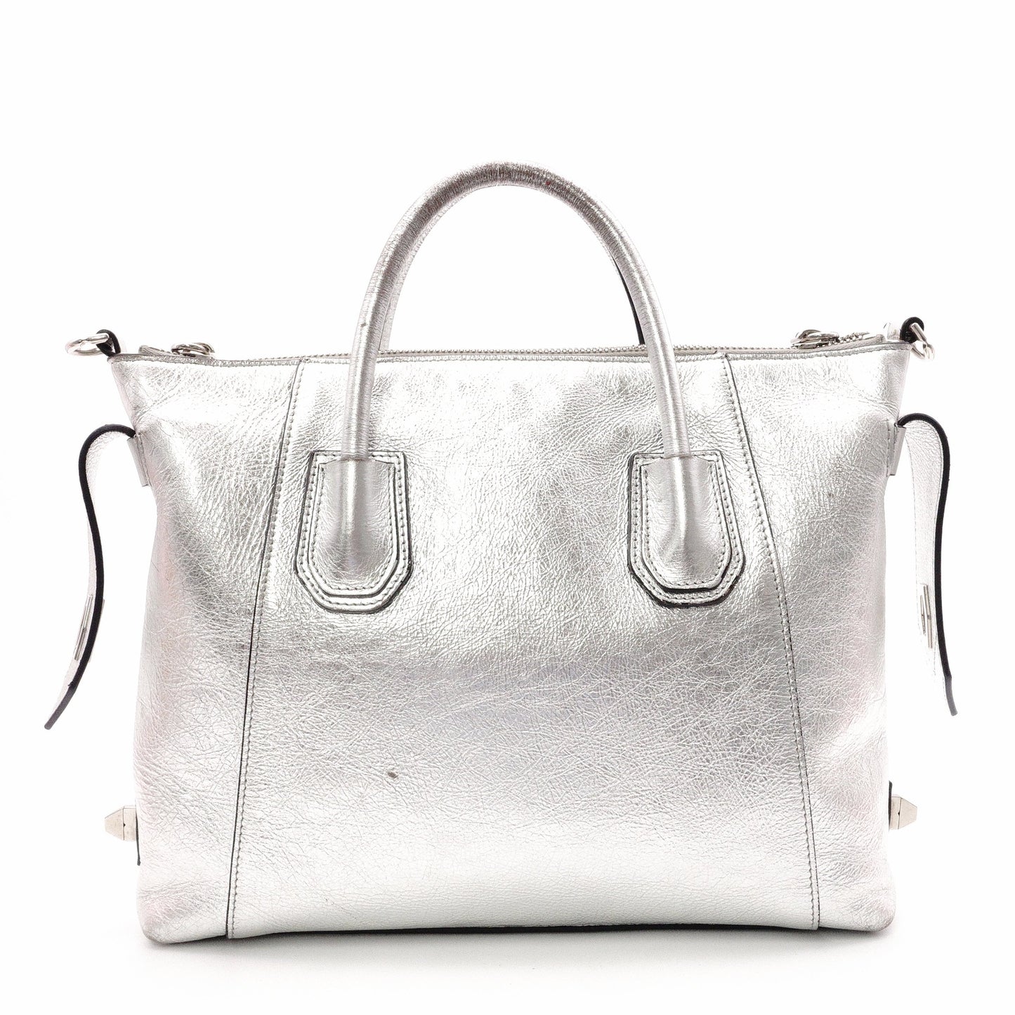 GIVENCHY Antigona Handbag, Leather, Silver, Women's, 2-Way Crossbody, Silver Hardware