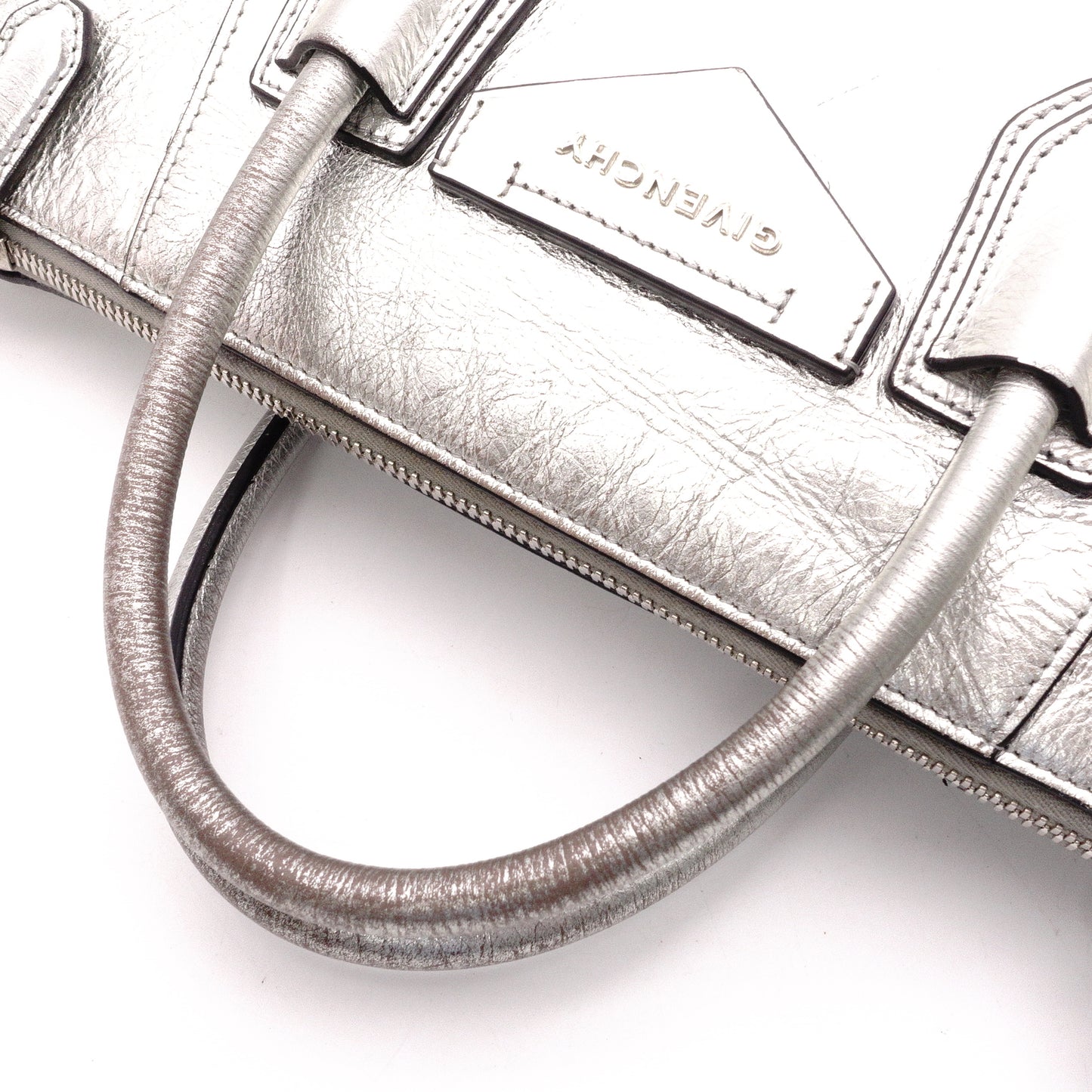 GIVENCHY Antigona Handbag, Leather, Silver, Women's, 2-Way Crossbody, Silver Hardware