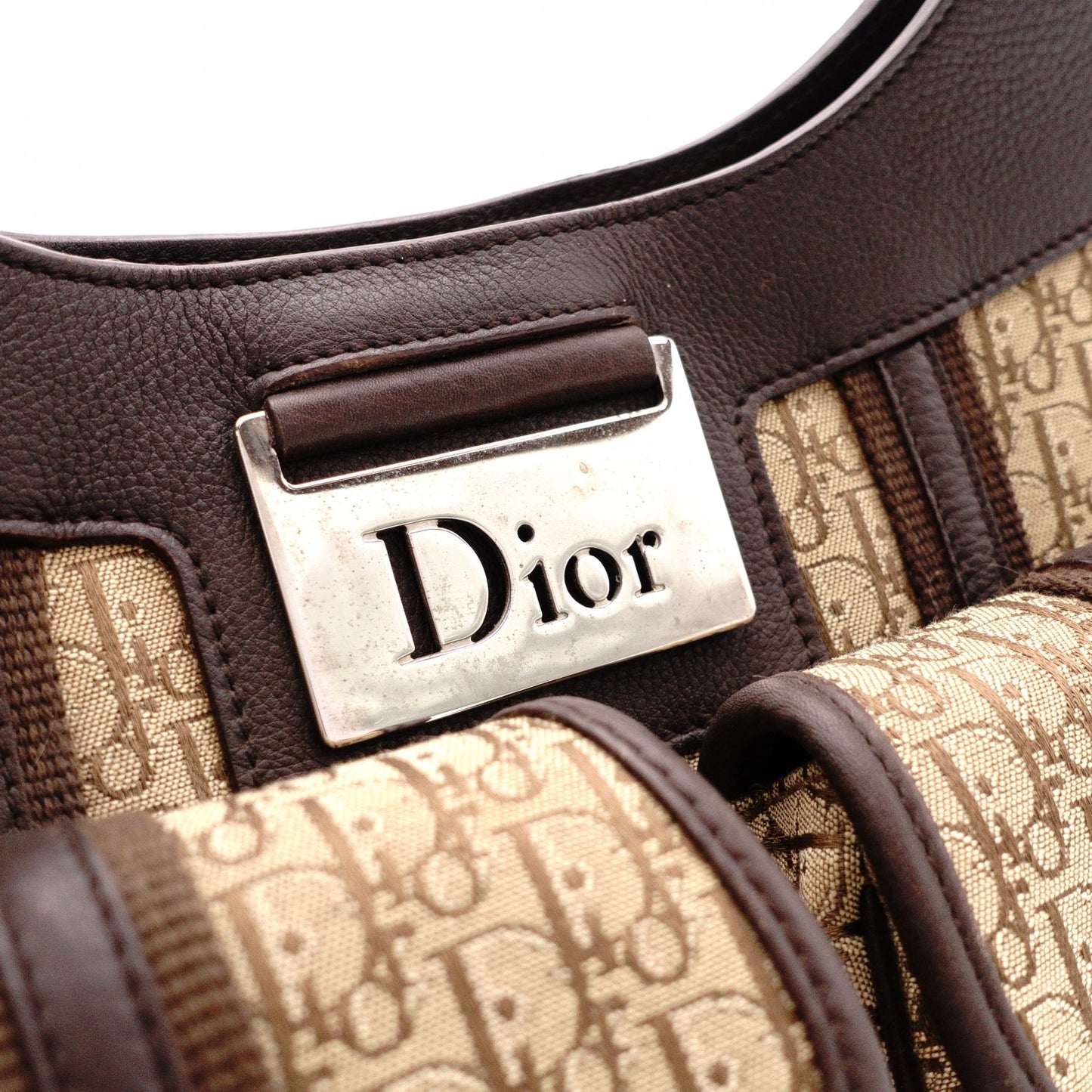 Christian Dior Street Chic Trotter Tote Bag, Canvas/Leather, Brown Tones