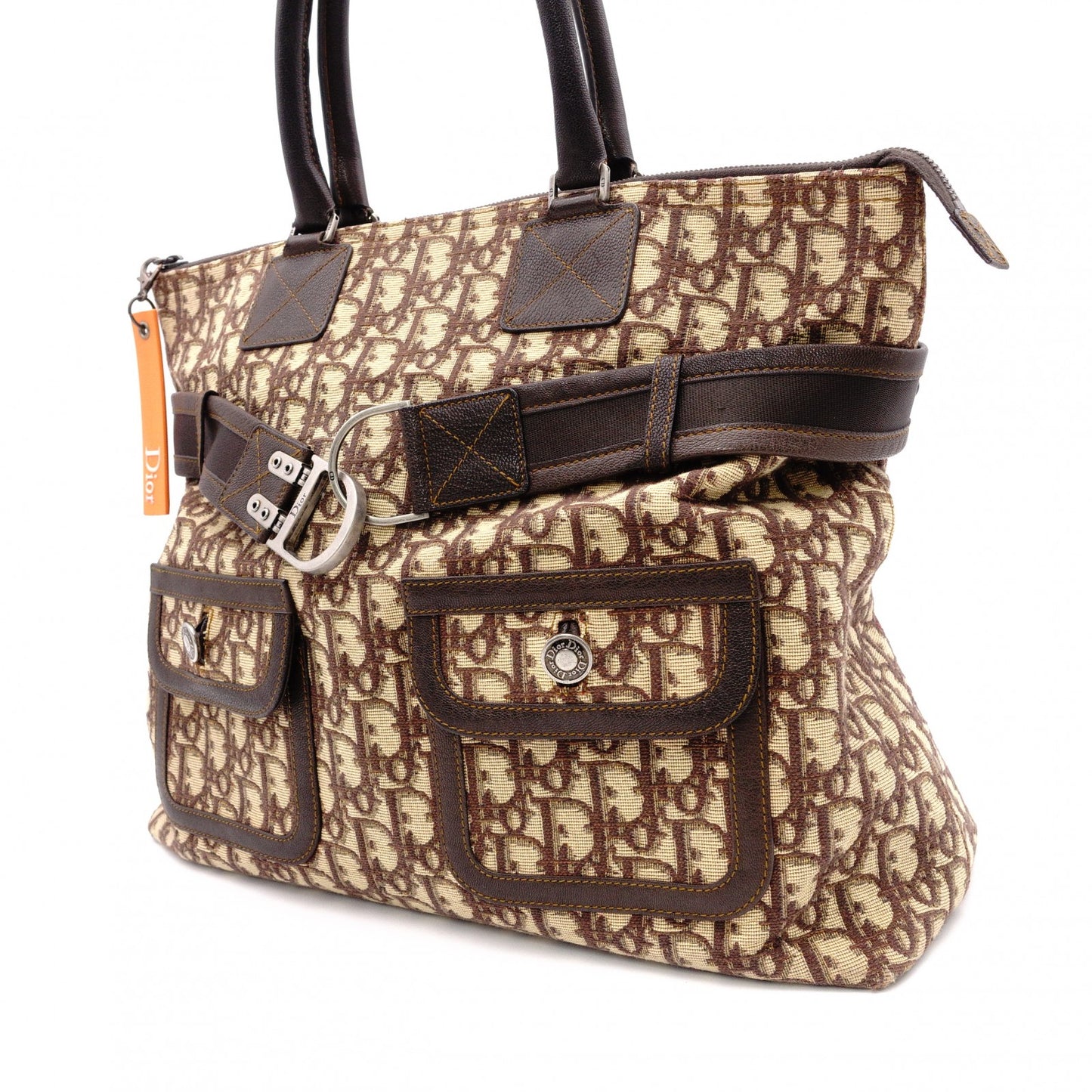 Christian Dior Trotter Tote Bag, Canvas and Leather, Brown