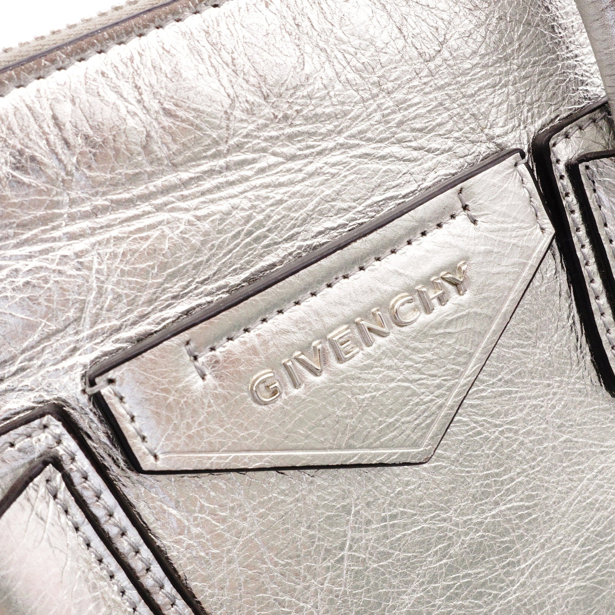 GIVENCHY Antigona Handbag, Leather, Silver, Women's, 2-Way Crossbody, Silver Hardware