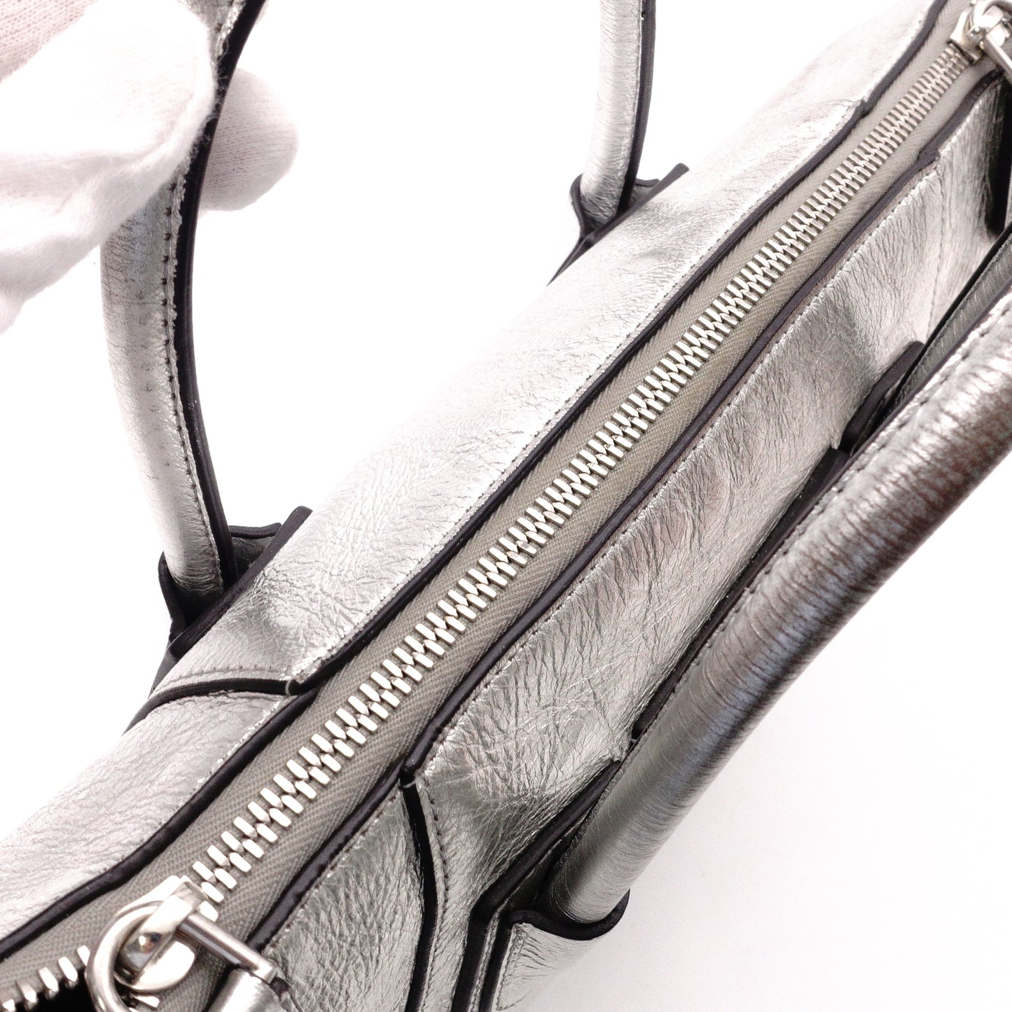 GIVENCHY Antigona Handbag, Leather, Silver, Women's, 2-Way Crossbody, Silver Hardware