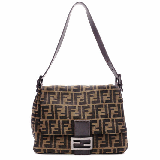 FENDI Mamma Bucket Zucca Shoulder Bag, Canvas/Leather, Black, Women's, Silver Hardware, FF Logo