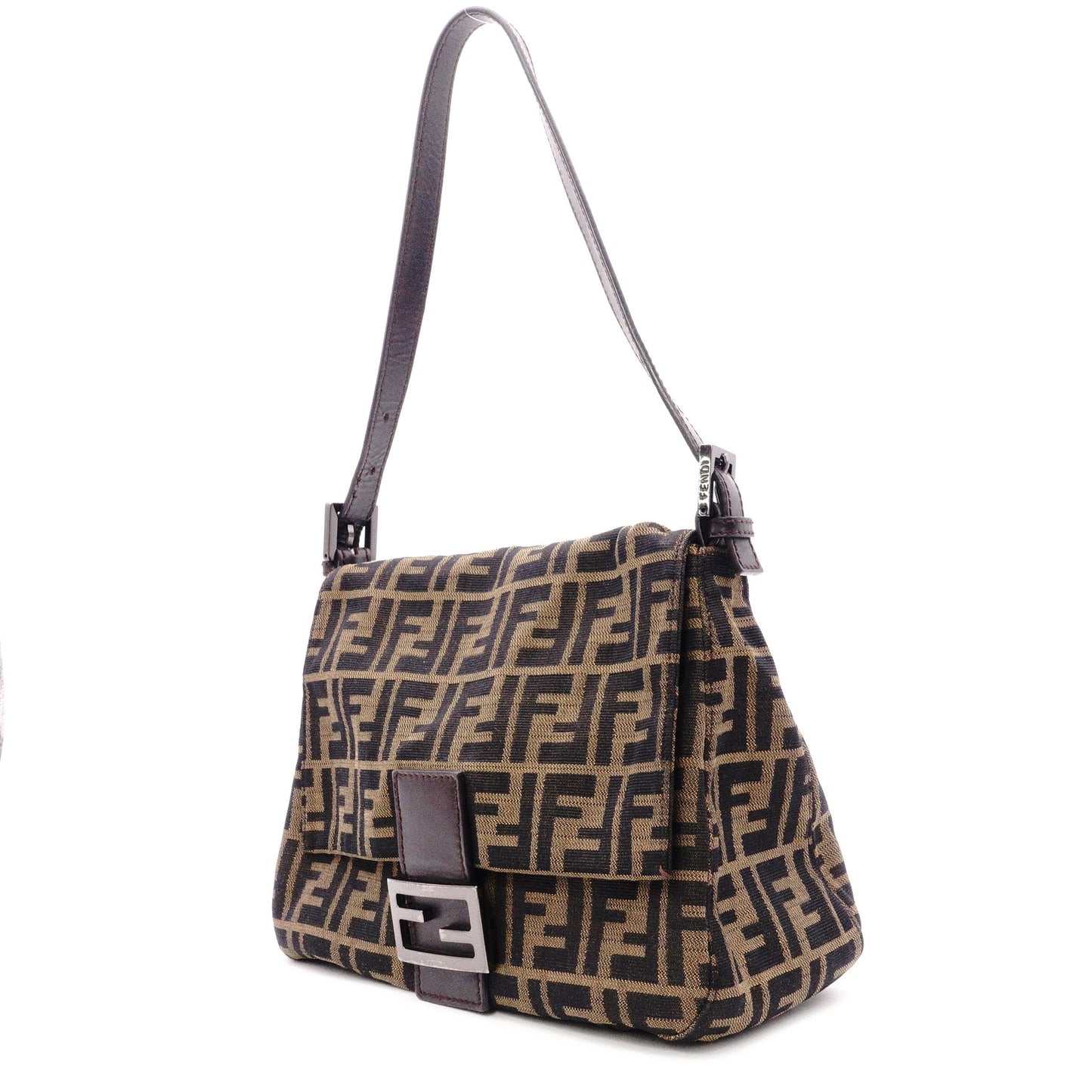 FENDI Mamma Bucket Zucca Shoulder Bag, Canvas/Leather, Black, Women's, Silver Hardware, FF Logo