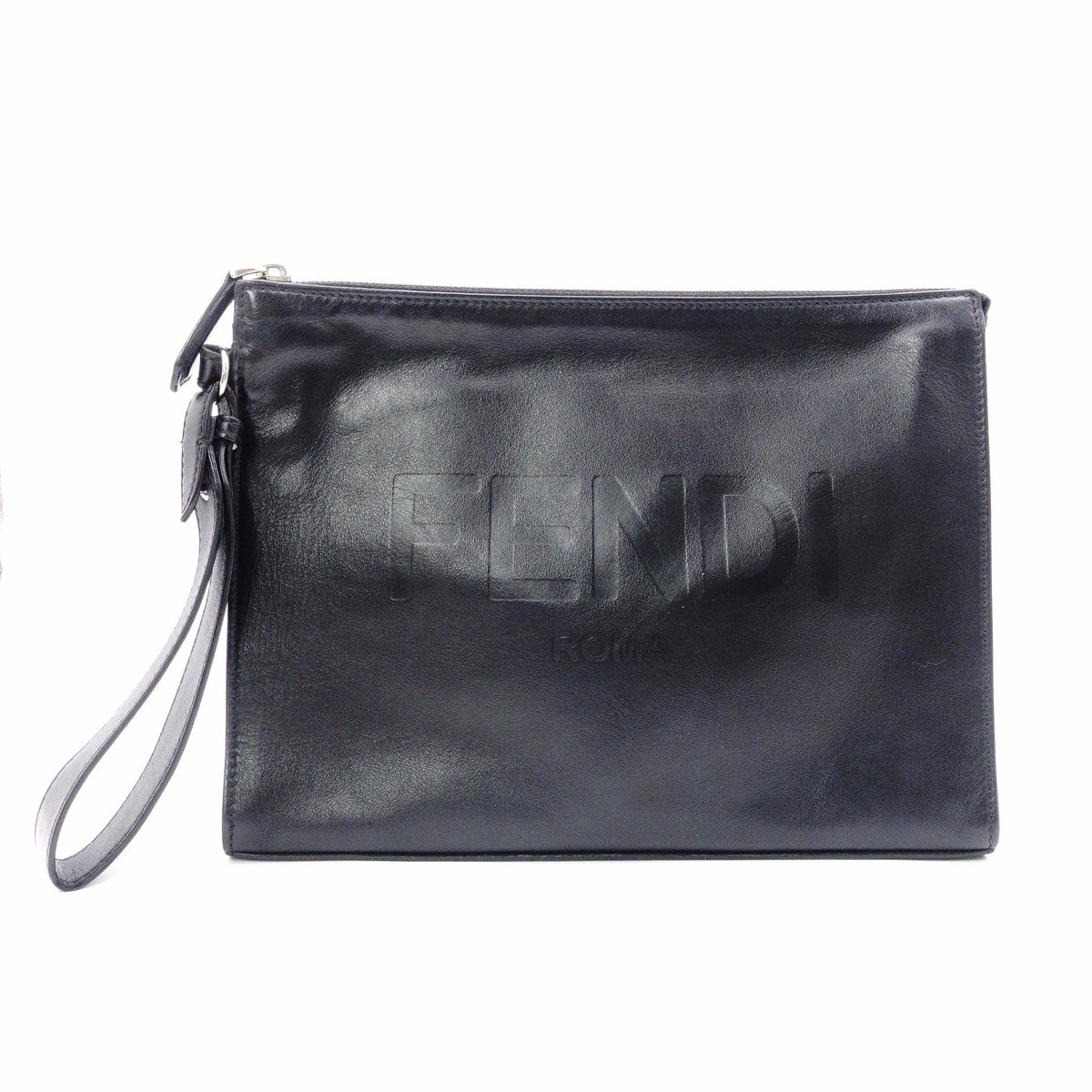 FENDI Clutch Bag, Leather, Black, Women's, Pouch, Logo, Black, Men's, Women's
