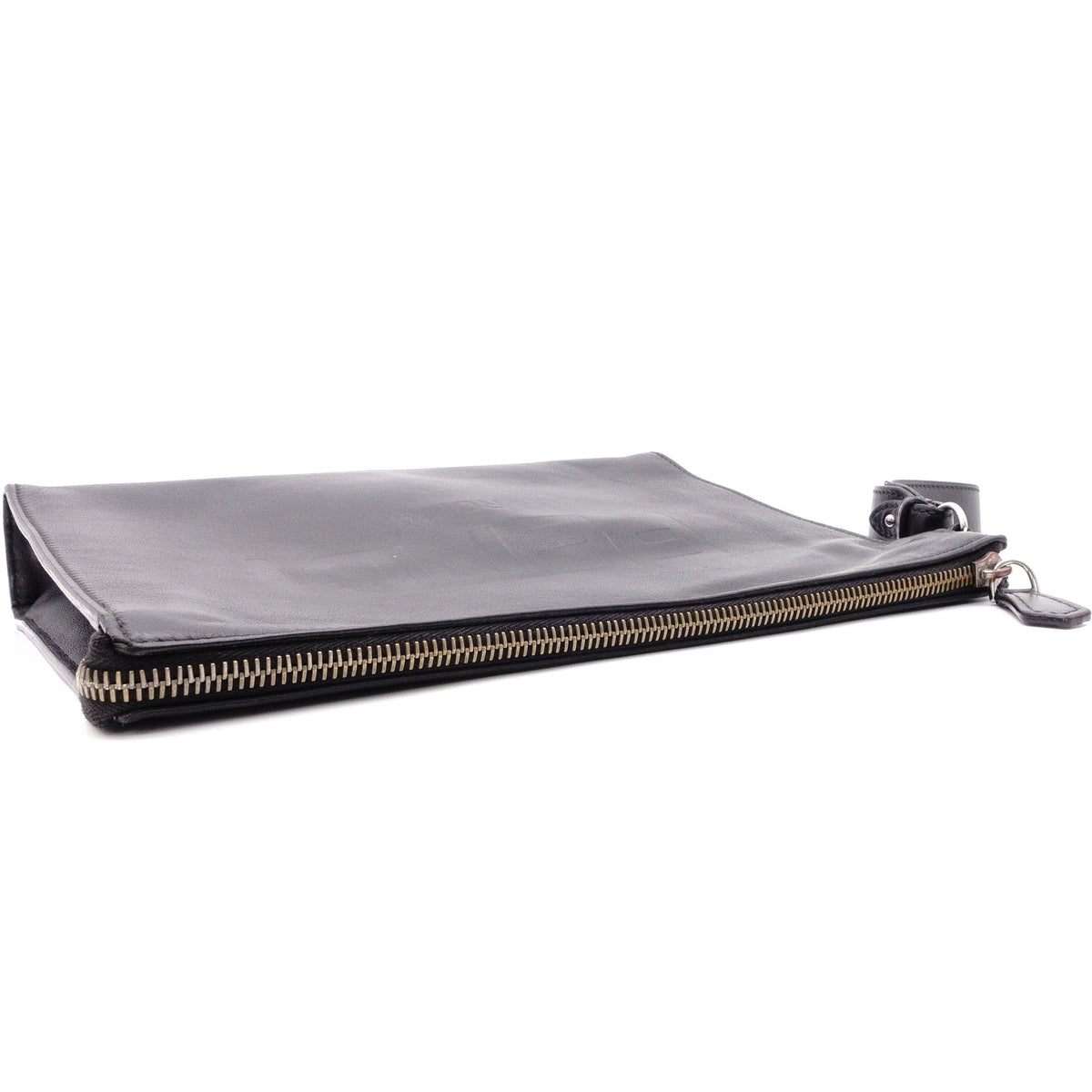 FENDI Clutch Bag, Leather, Black, Women's, Pouch, Logo, Black, Men's, Women's
