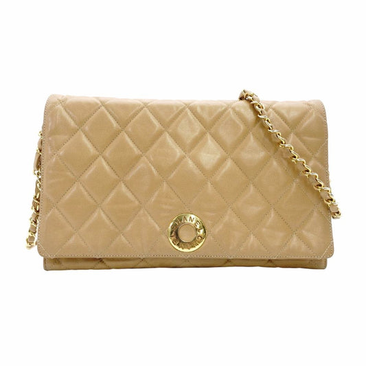 CHANEL Chain Shoulder Bag Lambskin Beige Leather Vintage Gold Hardware R801341