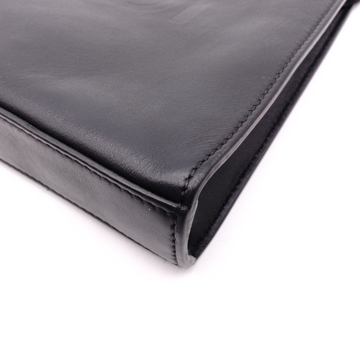 FENDI Clutch Bag, Leather, Black, Women's, Pouch, Logo, Black, Men's, Women's
