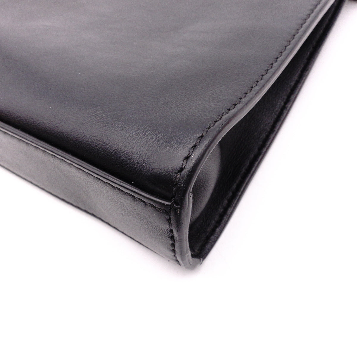 FENDI Clutch Bag, Leather, Black, Women's, Pouch, Logo, Black, Men's, Women's