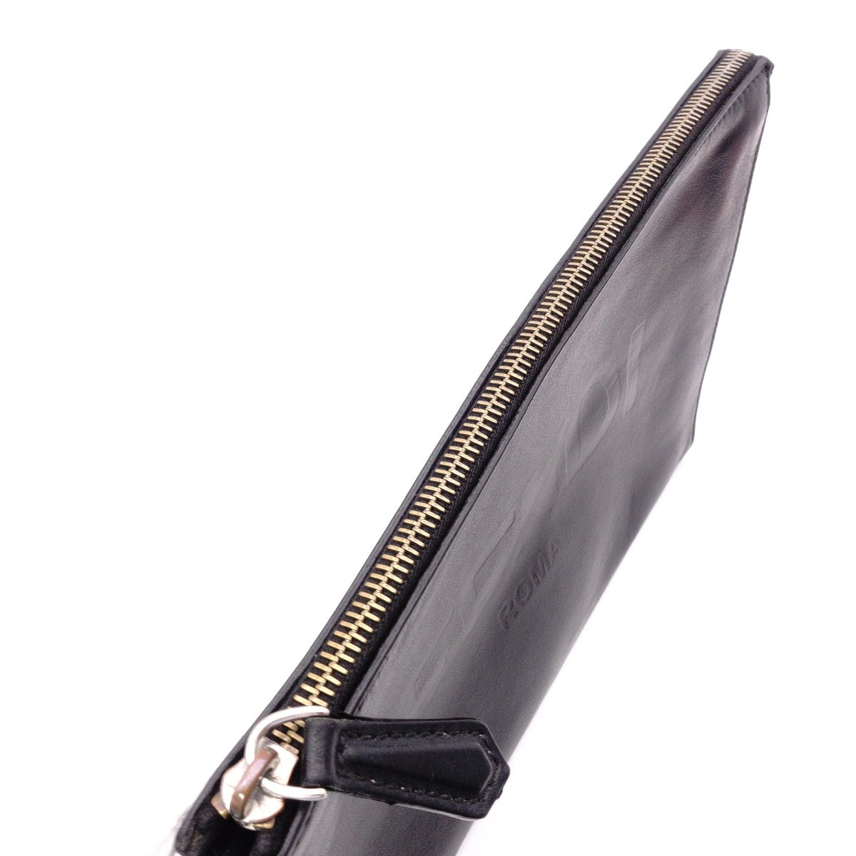 FENDI Clutch Bag, Leather, Black, Women's, Pouch, Logo, Black, Men's, Women's