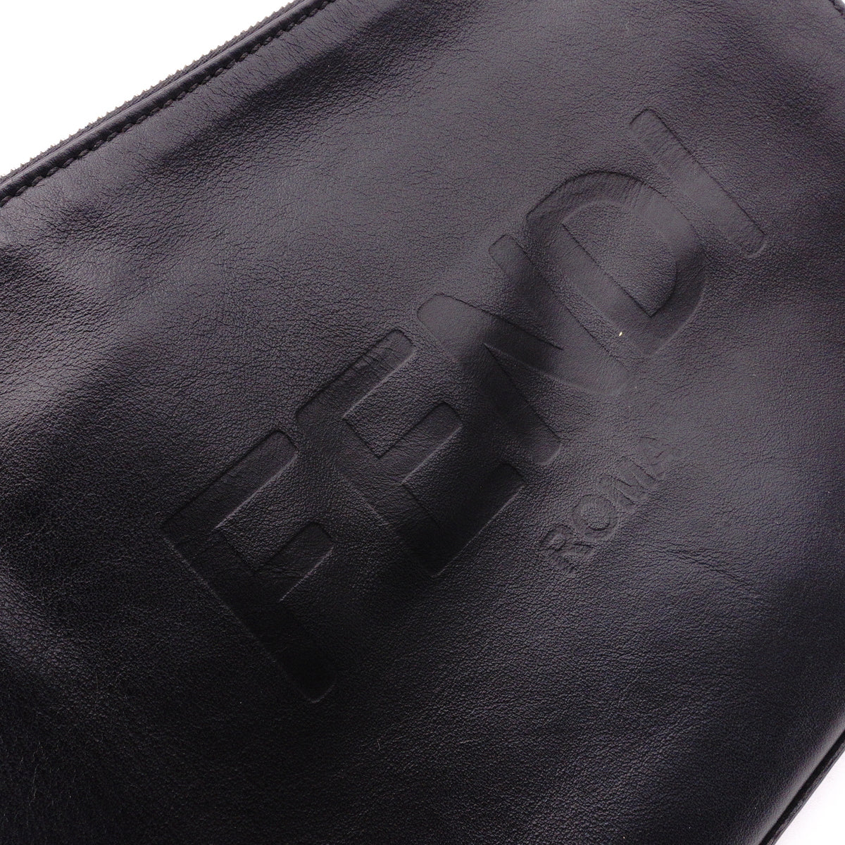 FENDI Clutch Bag, Leather, Black, Women's, Pouch, Logo, Black, Men's, Women's