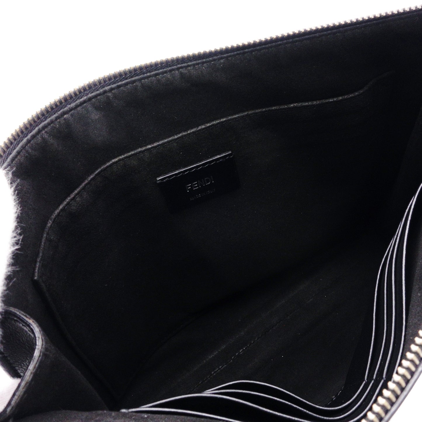 FENDI Clutch Bag, Leather, Black, Women's, Pouch, Logo, Black, Men's, Women's