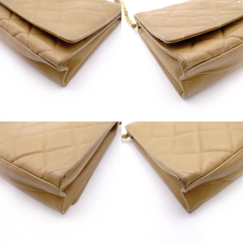 CHANEL Chain Shoulder Bag Lambskin Beige Leather Vintage Gold Hardware R801341
