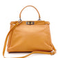 FENDI Peekaboo Handbag, Leather, Brown, 2-Way Crossbody, Silver Hardware