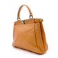 FENDI Peekaboo Handbag, Leather, Brown, 2-Way Crossbody, Silver Hardware