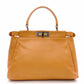 FENDI Peekaboo Handbag, Leather, Brown, 2-Way Crossbody, Silver Hardware