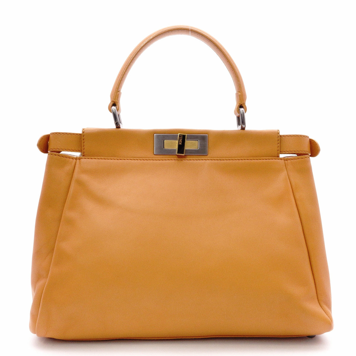 FENDI Peekaboo Handbag, Leather, Brown, 2-Way Crossbody, Silver Hardware