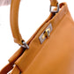 FENDI Peekaboo Handbag, Leather, Brown, 2-Way Crossbody, Silver Hardware