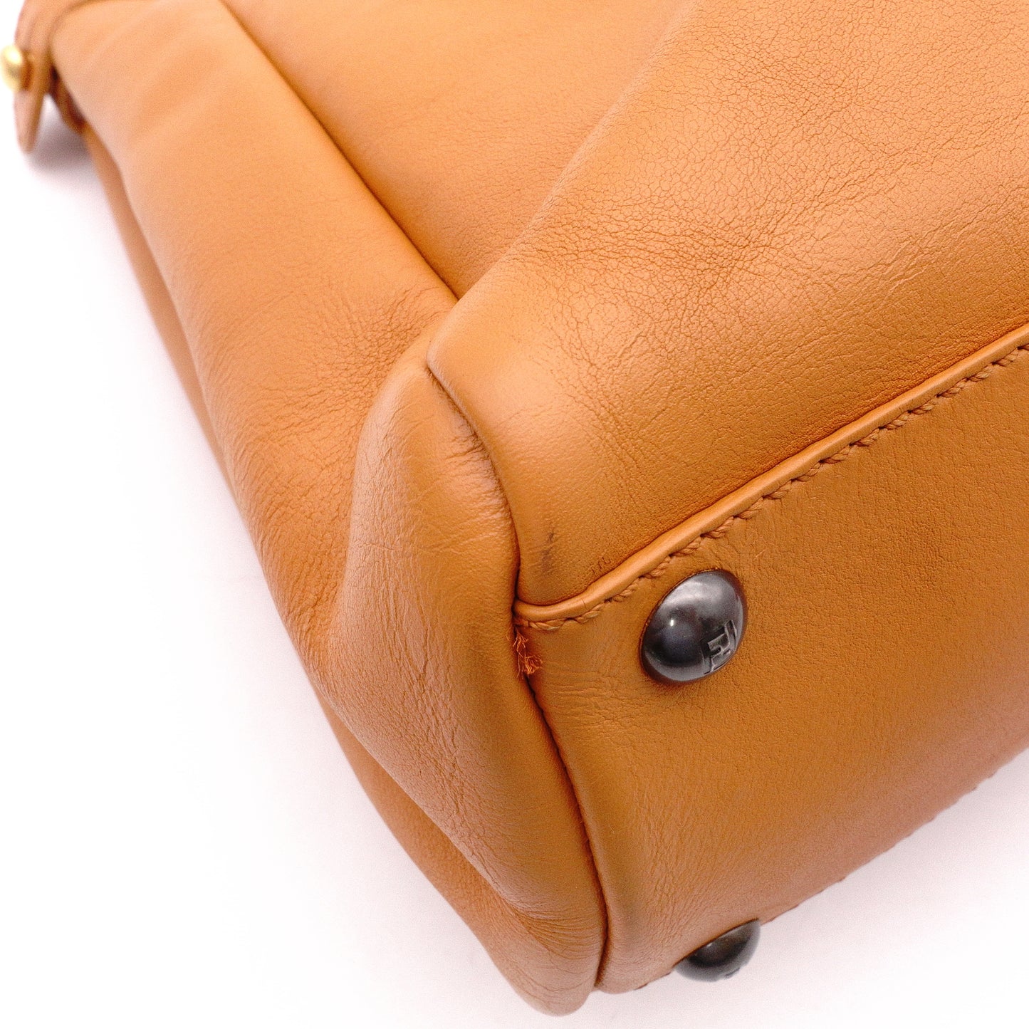FENDI Peekaboo Handbag, Leather, Brown, 2-Way Crossbody, Silver Hardware