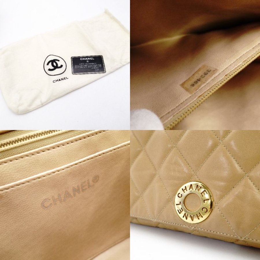 CHANEL Chain Shoulder Bag Lambskin Beige Leather Vintage Gold Hardware R801341