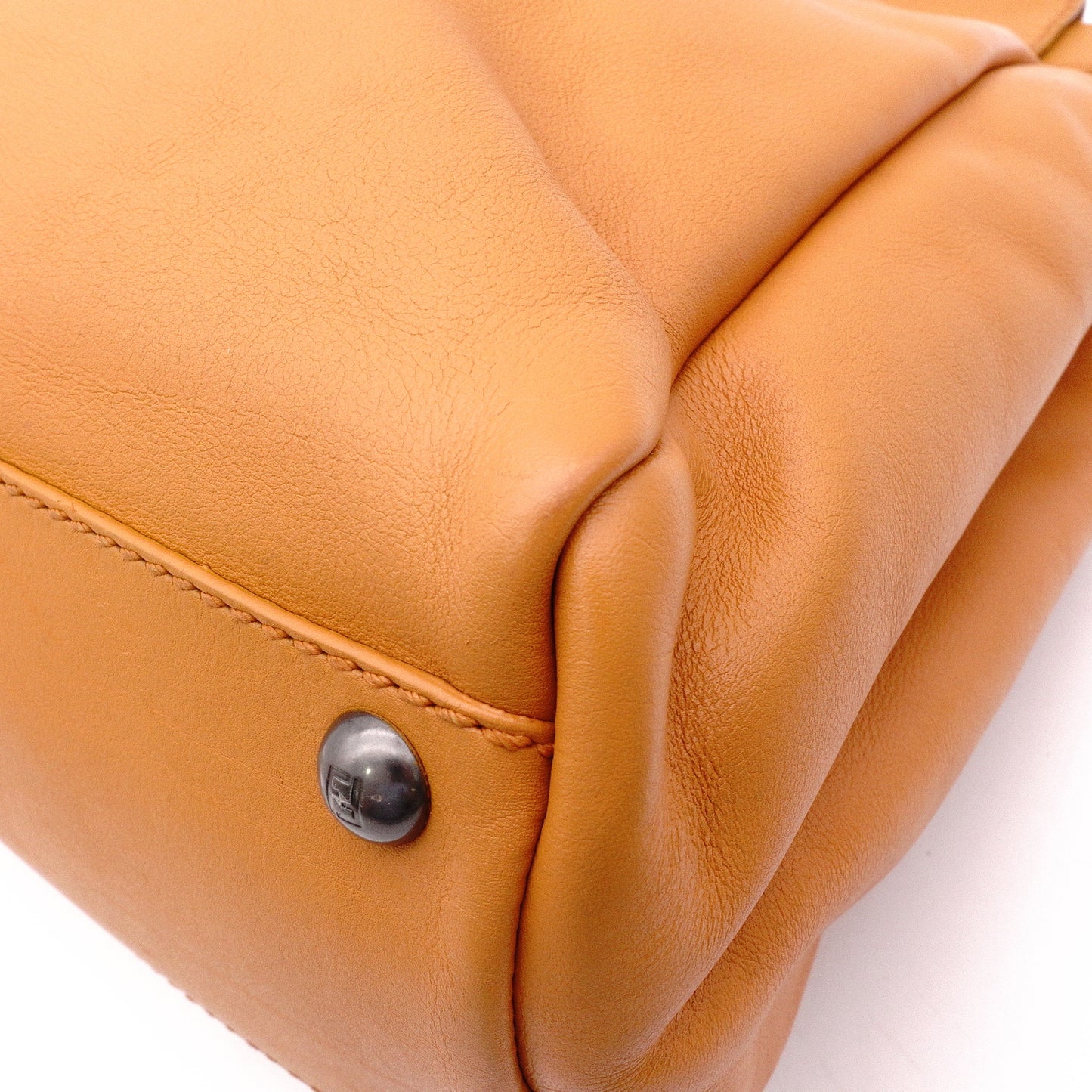 FENDI Peekaboo Handbag, Leather, Brown, 2-Way Crossbody, Silver Hardware