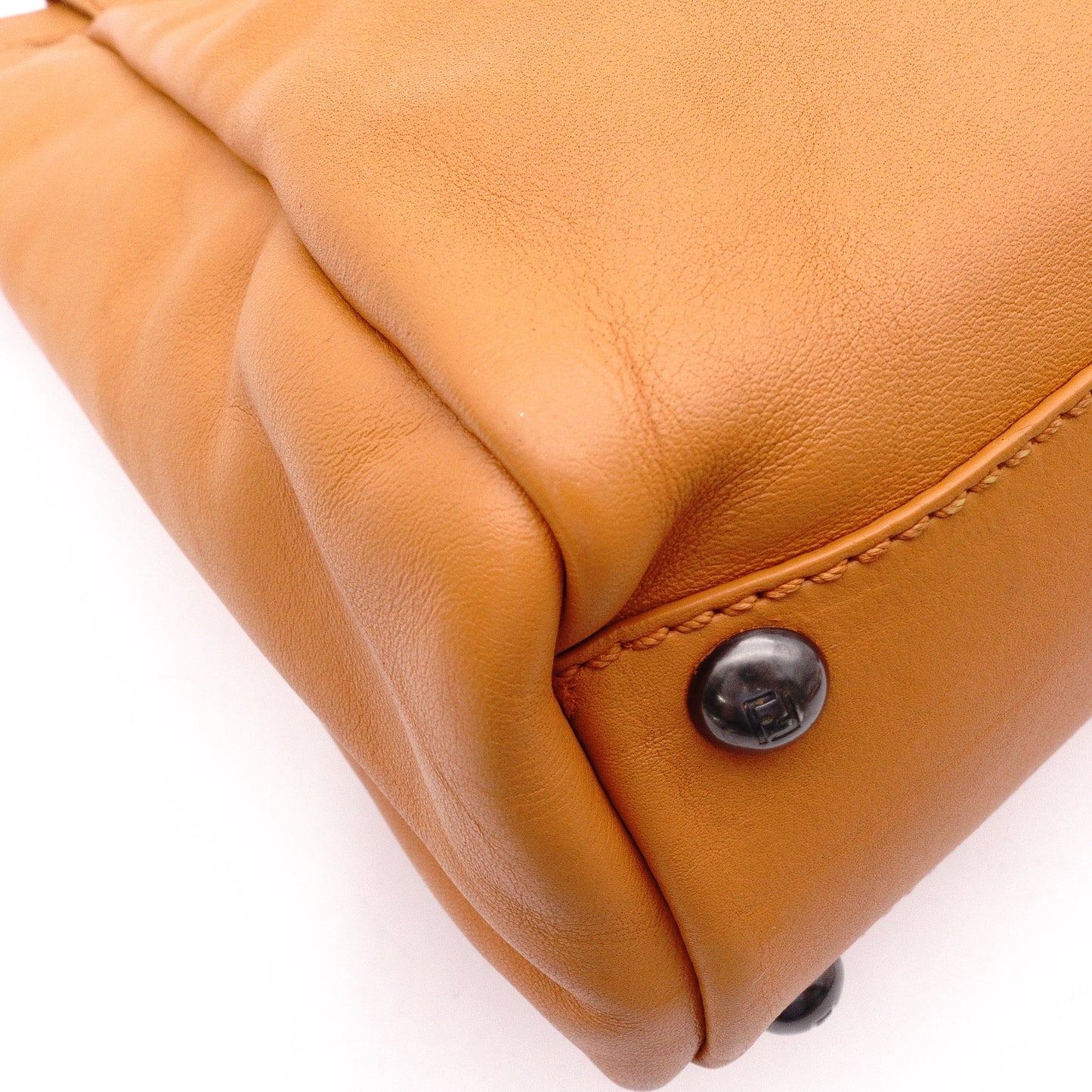 FENDI Peekaboo Handbag, Leather, Brown, 2-Way Crossbody, Silver Hardware