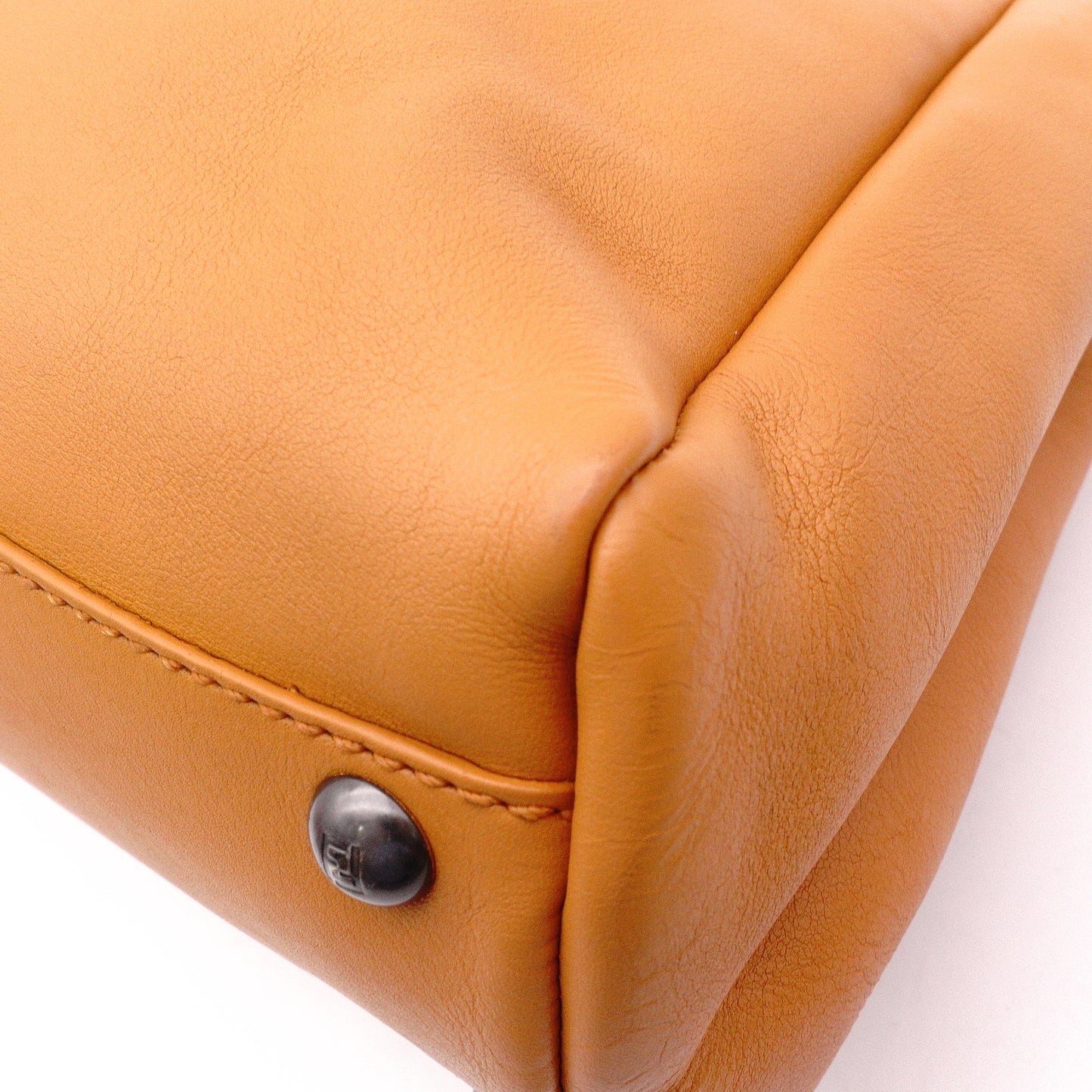 FENDI Peekaboo Handbag, Leather, Brown, 2-Way Crossbody, Silver Hardware