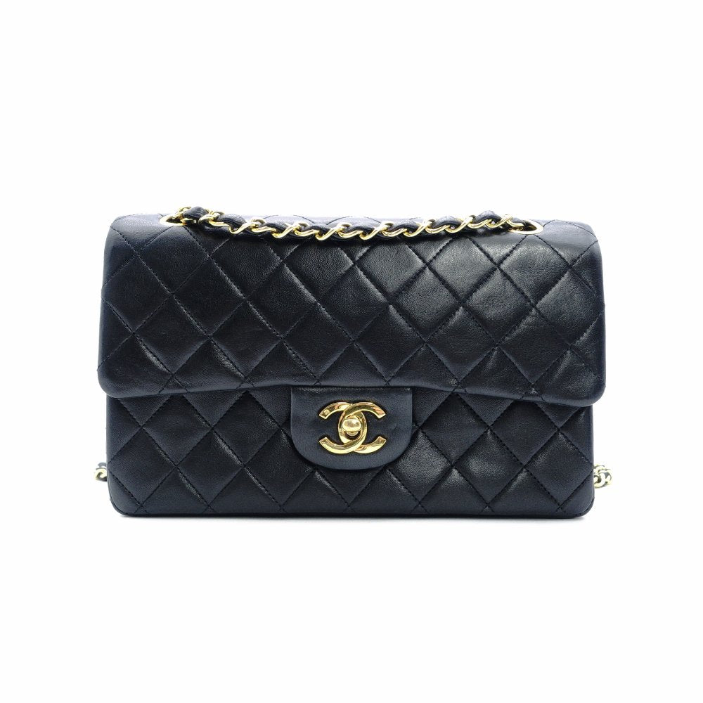 CHANEL Matelassé Double Flap Classic Chain Shoulder Bag Black Lambskin Black Gold Hardware 7-8-605