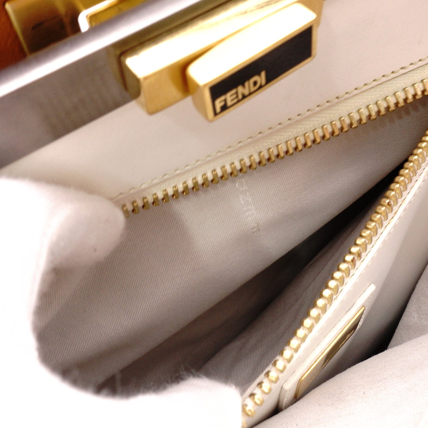 FENDI Peekaboo Handbag, Leather, Brown, 2-Way Crossbody, Silver Hardware
