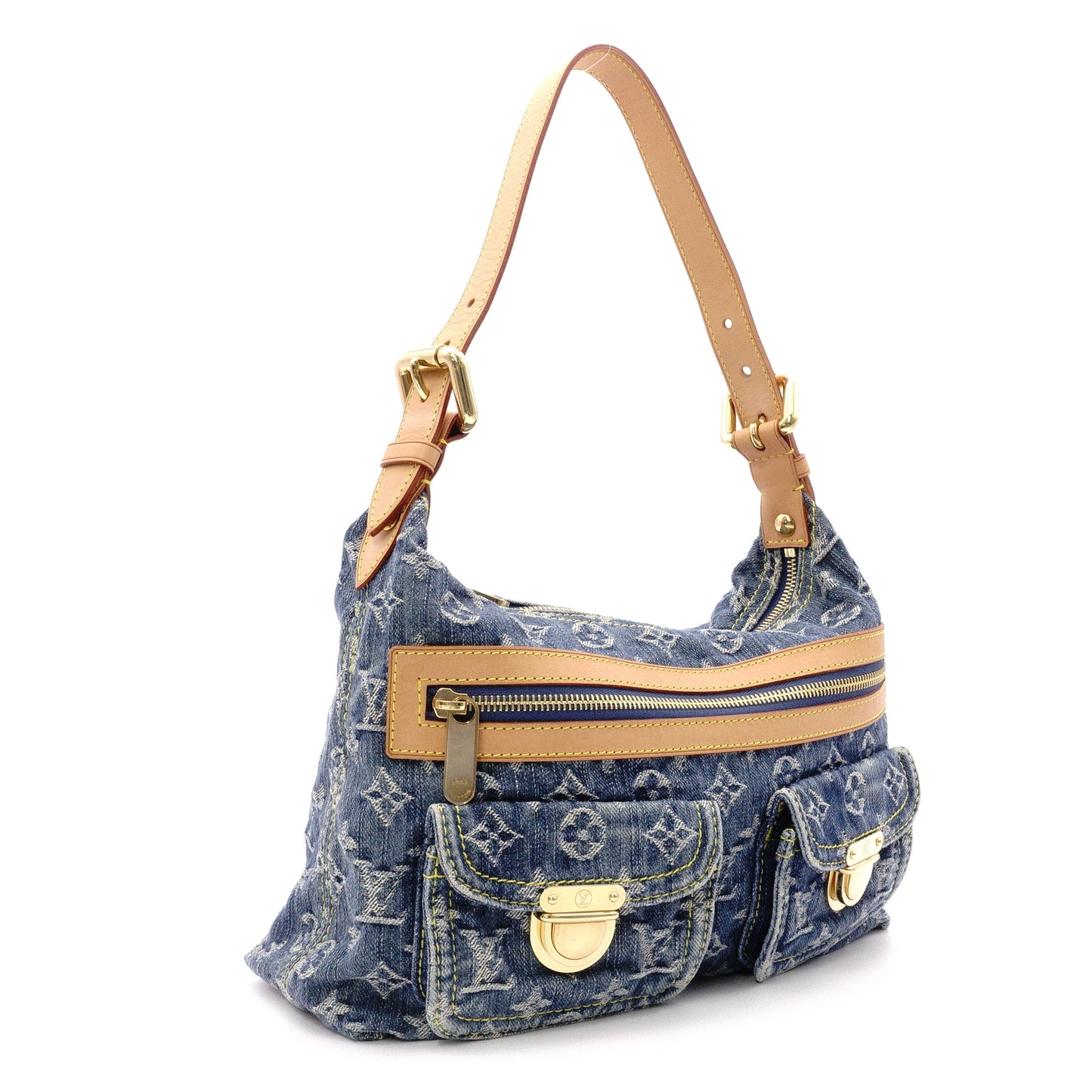 Louis Vuitton Baggy PM Monogram Denim Shoulder Bag, Denim/Leather, Blue Tones, Single-Shoulder