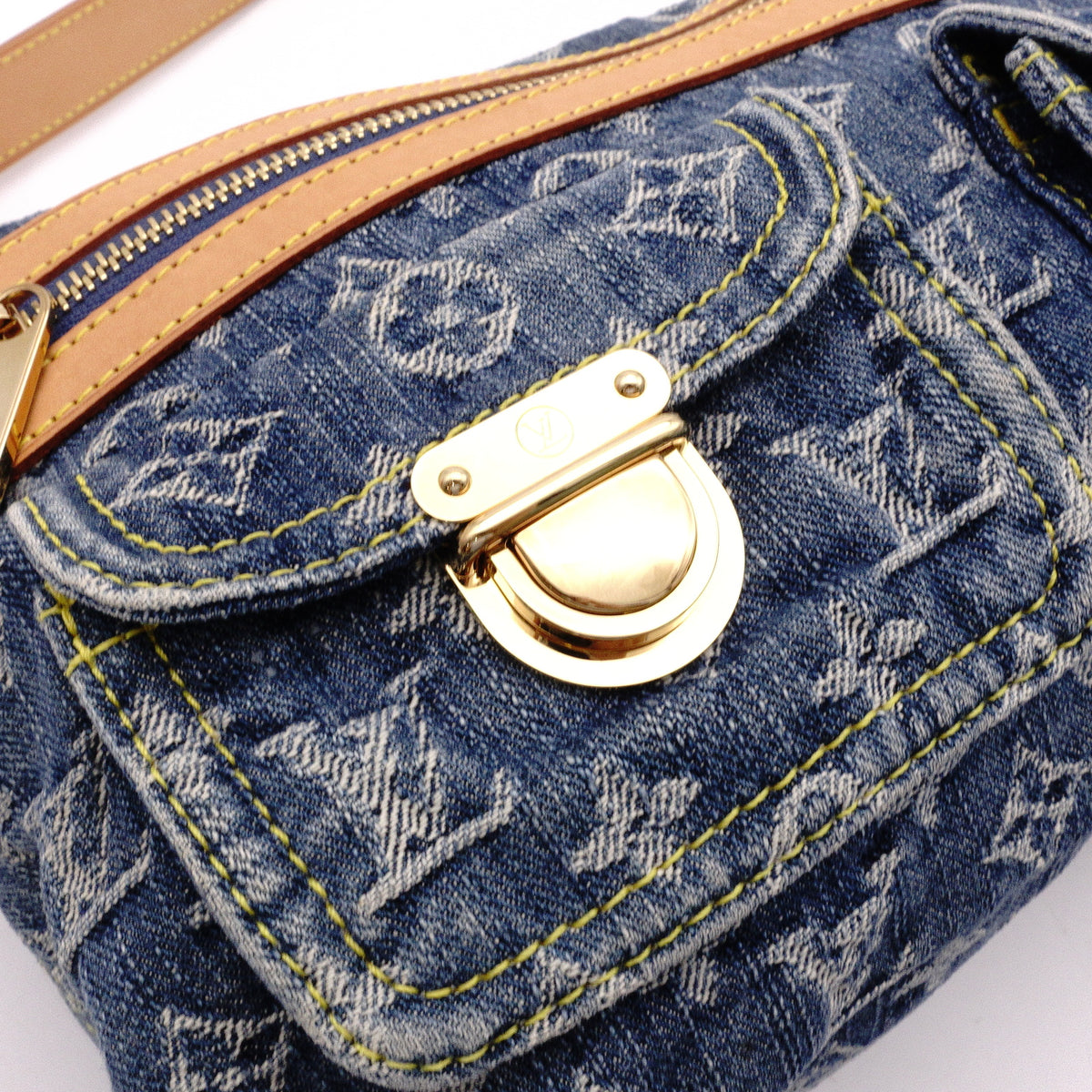 Louis Vuitton Baggy PM Monogram Denim Shoulder Bag, Denim/Leather, Blue Tones, Single-Shoulder