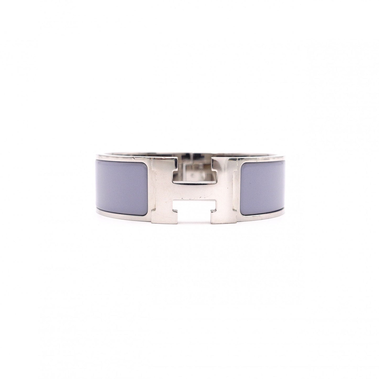 HERMES Click-Clack Bangle, Metal, Silver, Purple, H Logo