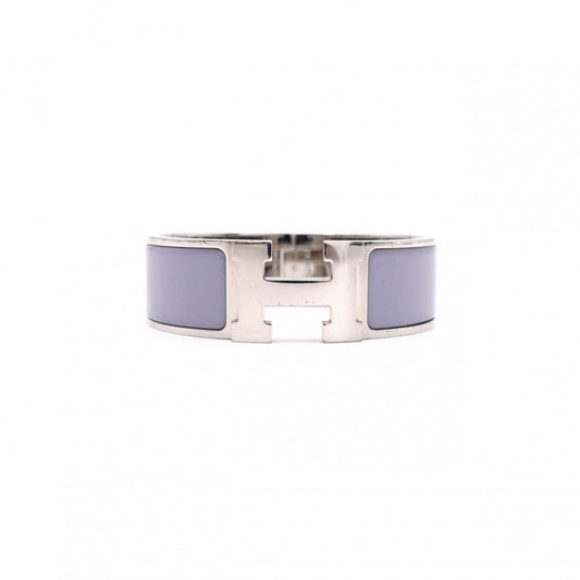 HERMES Click-Clack Bangle, Metal, Silver, Purple, H Logo