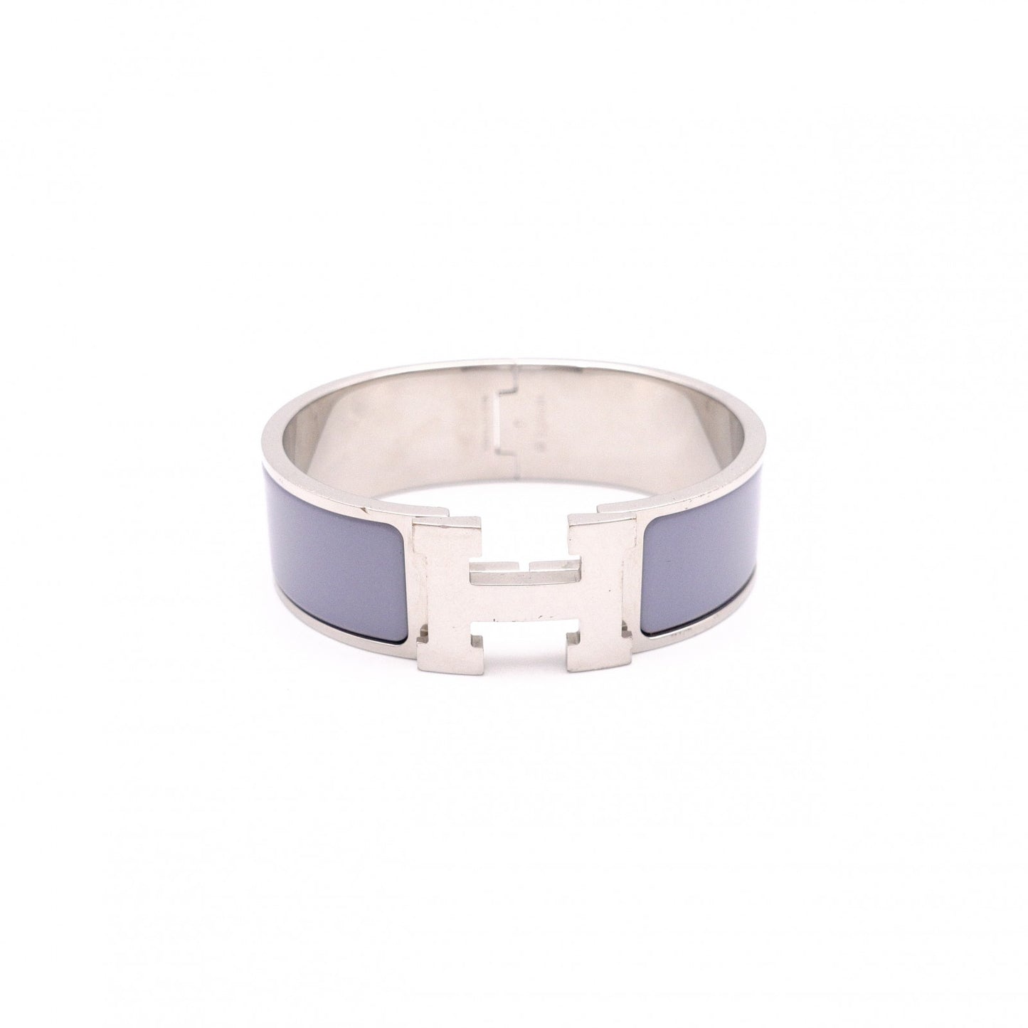 HERMES Click-Clack Bangle, Metal, Silver, Purple, H Logo