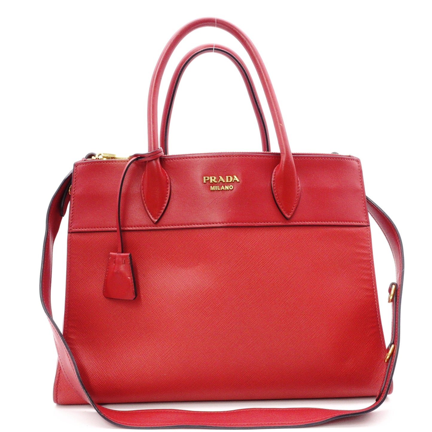 PRADA Paradigm Tote Saffiano Leather Handbag, Red, Women's, 2-Way, Gold Hardware