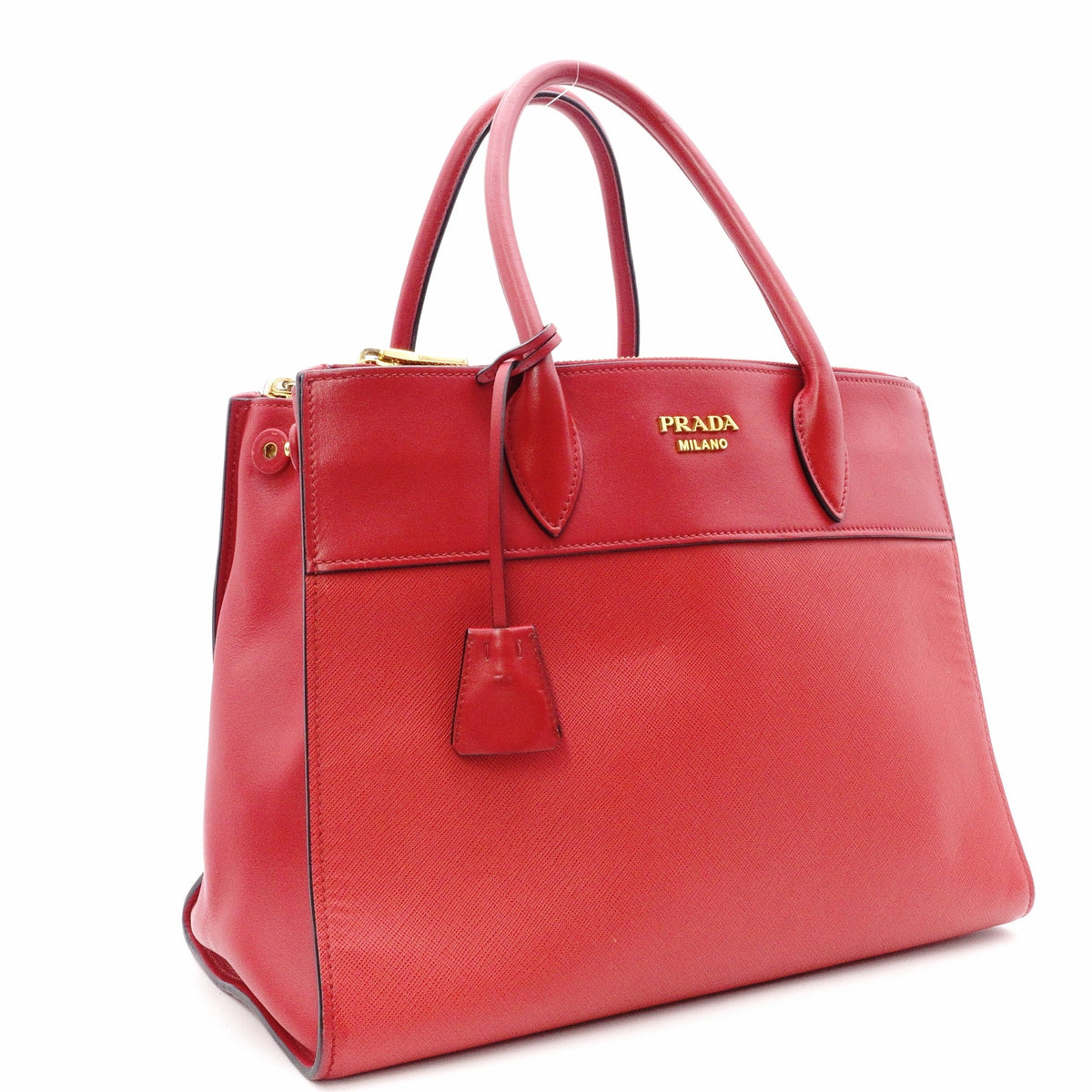 PRADA Paradigm Tote Saffiano Leather Handbag, Red, Women's, 2-Way, Gold Hardware